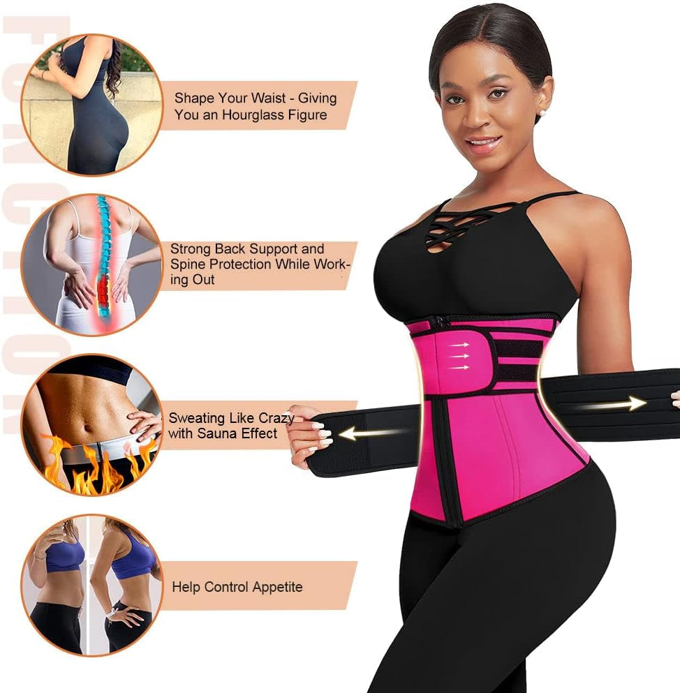 Waist Trainer for Women plus Size 2 Straps 7 Bones Workout Sauna Trimmer Neoprene Exercise Corset