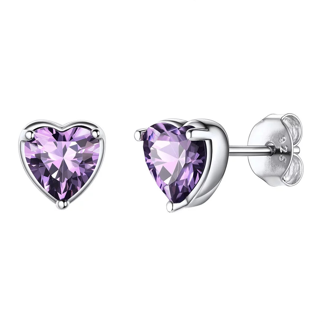 Women Adult 925 Sterling Silver Heart Birthstone Stud Earrings Birthday Valentines Christmas Jewelry Gift