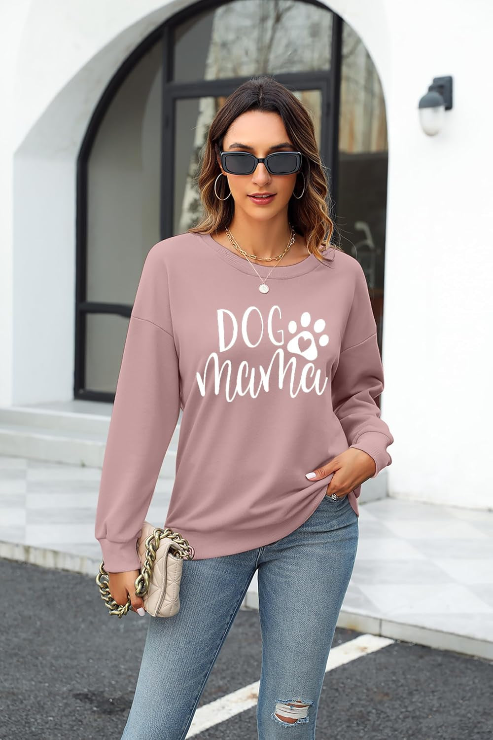 Dog Mom Sweatshirt Women Dog Mama Shirt Pullover Cute Dog Sweater Long Sleeve Letter Print Tshirt Tops