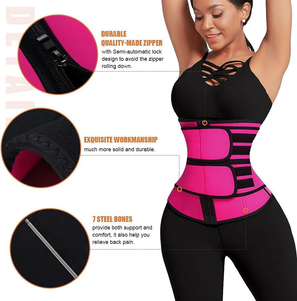 Waist Trainer for Women plus Size 2 Straps 7 Bones Workout Sauna Trimmer Neoprene Exercise Corset