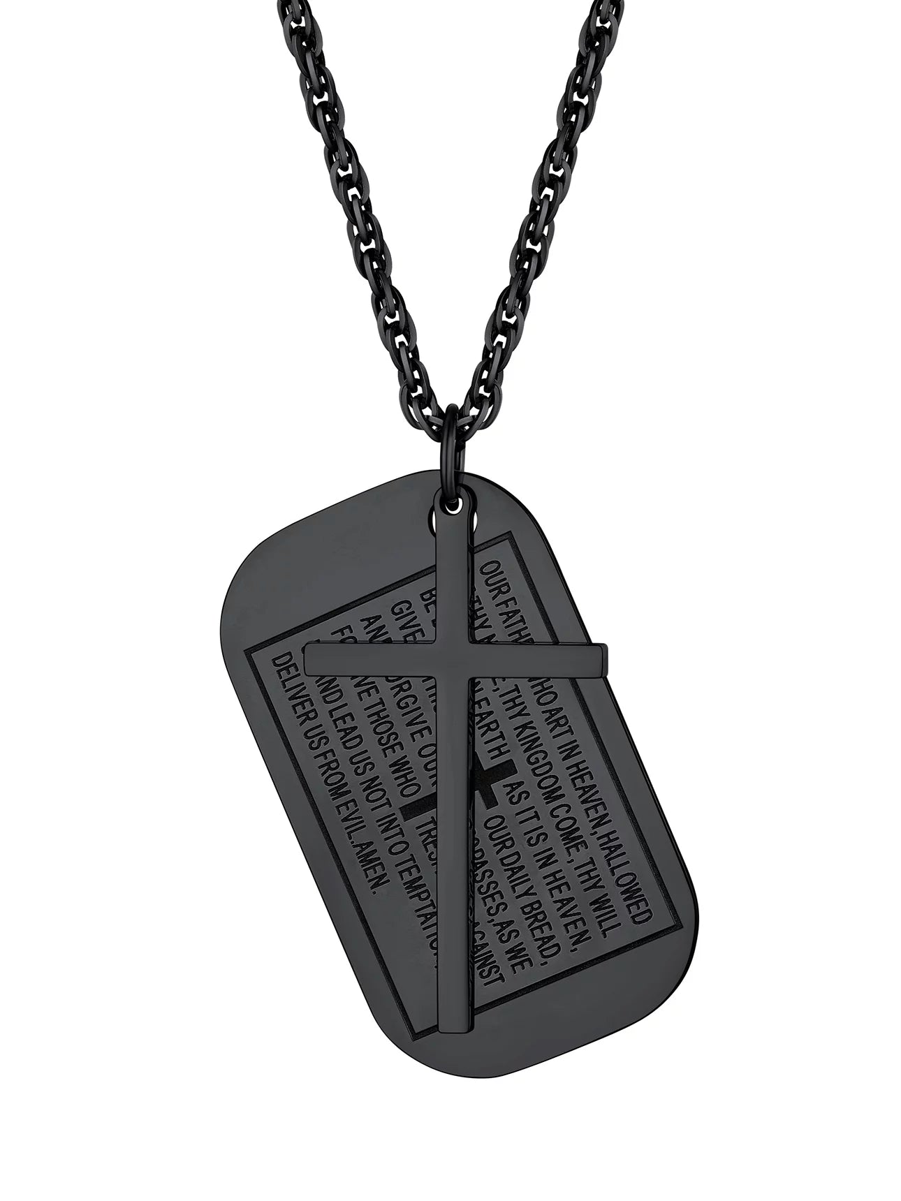 Cross Necklace Bible Verse Black Pendant for Men Stainless Steel Dog Tag Religious Jewelry Inspirational Gift for Husband Father Son