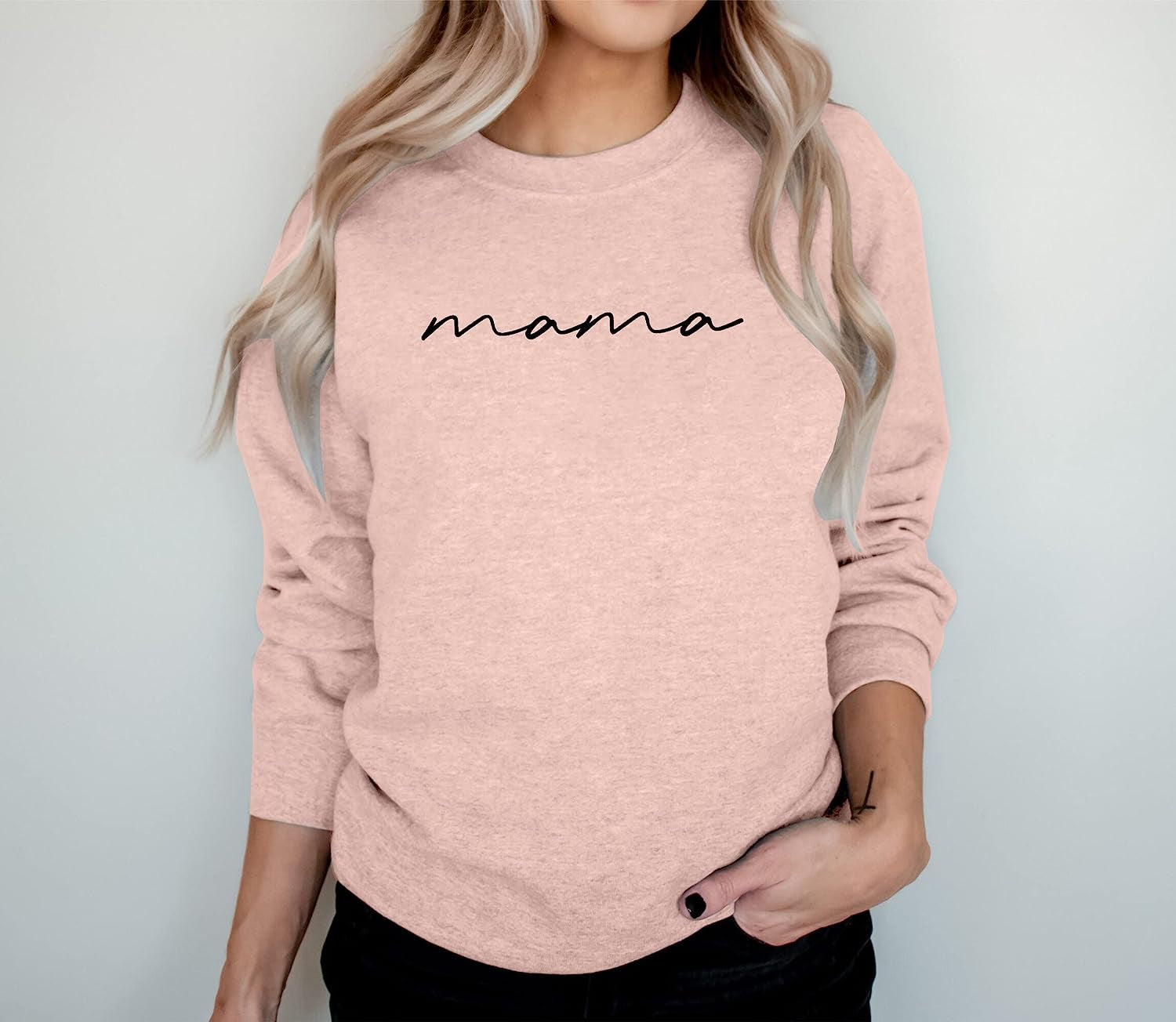 Womens Crewneck Sweatshirt Mama Letter Print Long Sleeve Loose Fashion Pullover Top